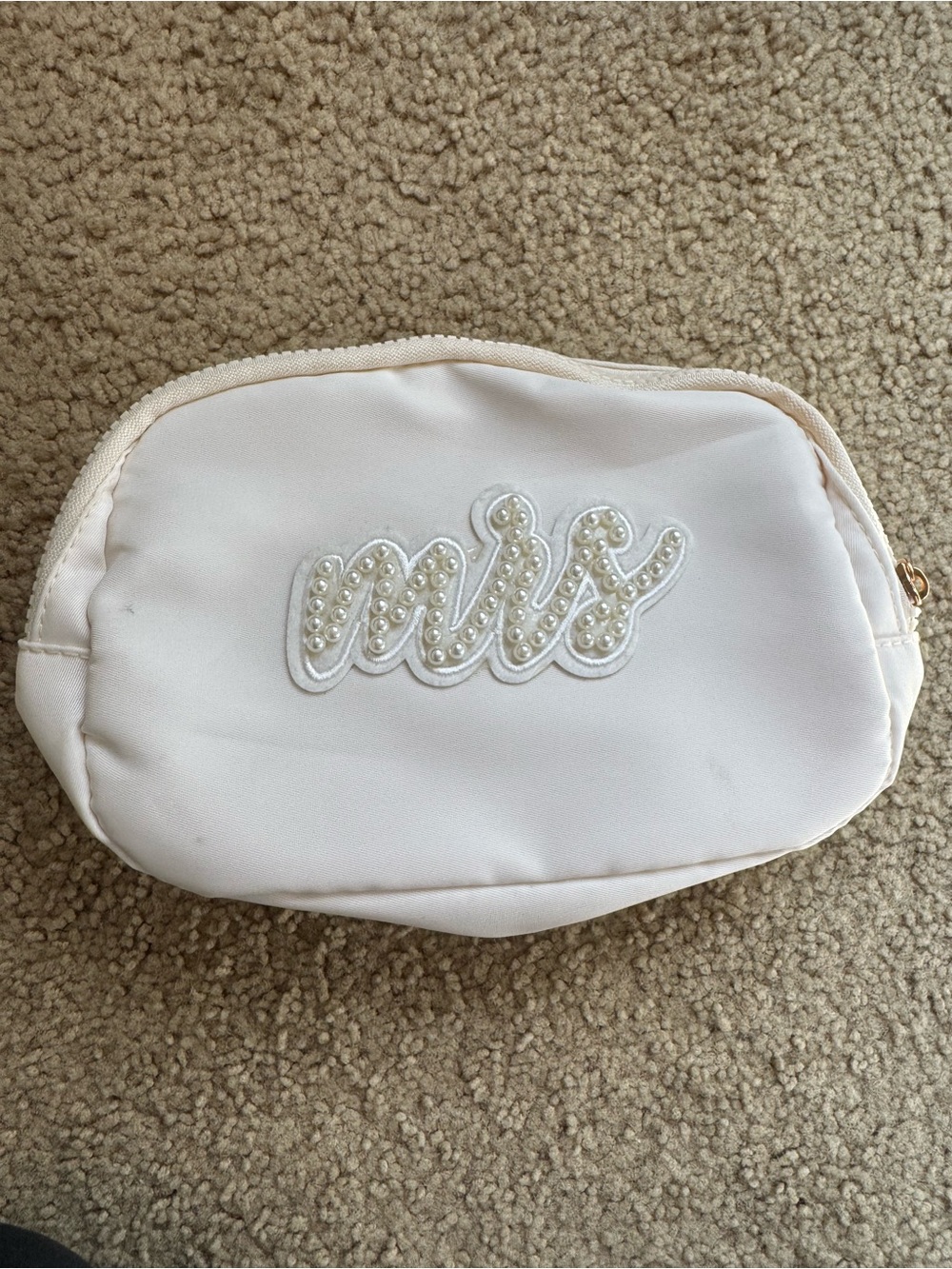 Pearl-Embellished 'mrs' White Cosmetic Pouch
